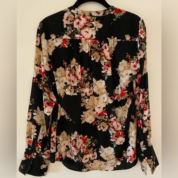 Calvin Klein Black Floral long Sleeve Vneck Blouse Women’s Sz Small - Picture 2 of 12